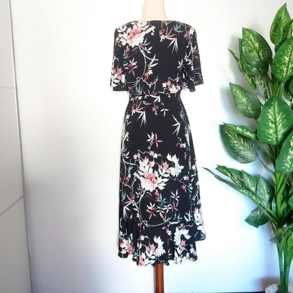 Matty M Spokane Black Floral Ruffle Hem Short Flutter Sleeve Dress Size XS - Picture 6 of 14